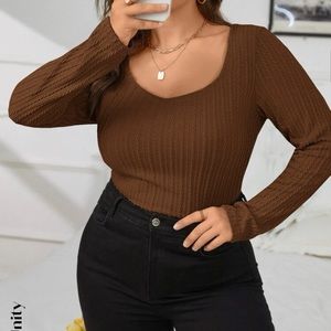 Brown knit long sleeve plus size